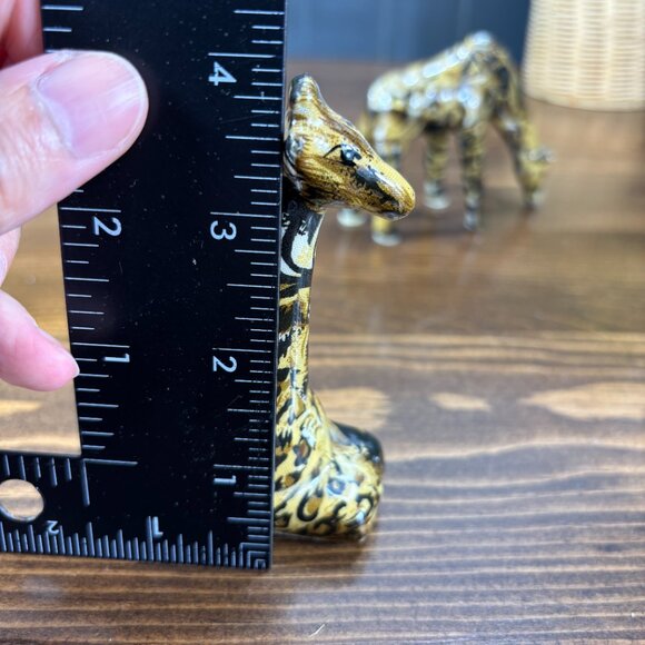 Pair of Vintage Giraffe Figurines in Animal Print Decoupage Safari Shelf Decor - Picture 15 of 15